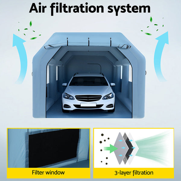 Giantz Inflatable Spray Booth 8.5X4.6M Car Paint Tent Filter System 2 Blowers Giantz