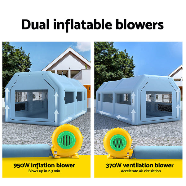 Giantz Inflatable Spray Booth 8.5X4.6M Car Paint Tent Filter System 2 Blowers Giantz