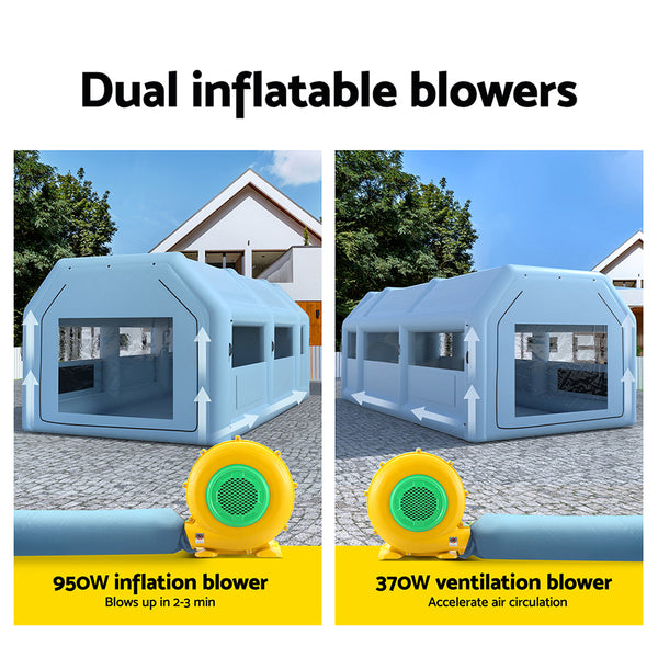 Giantz Inflatable Spray Booth 8.5X4.8M Car Paint Tent Filter System 2 Blowers Giantz