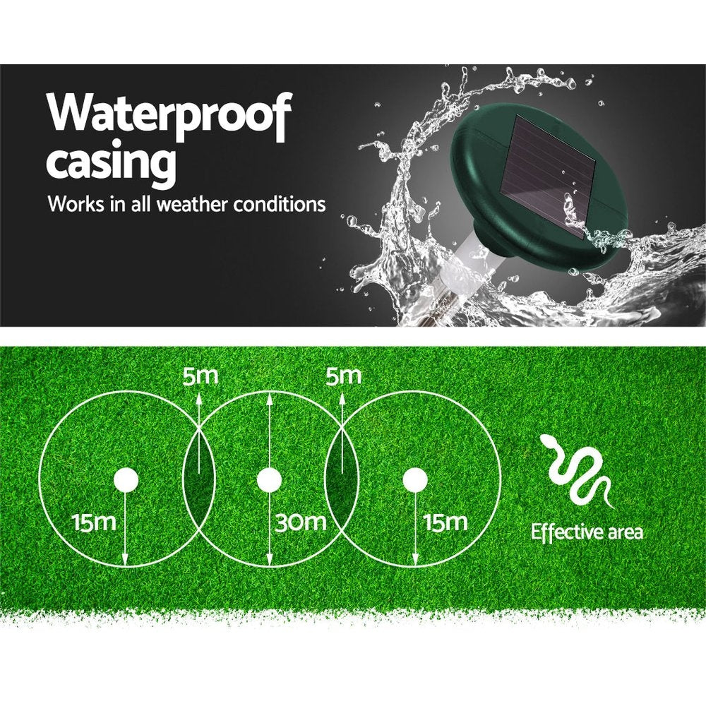 Gardeon 4X Solar LED Snake Repeller Pulse Plus Ultrasonic Pest Rodent Repellent Gardeon