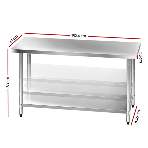 Cefito 1524 x 610mm Commercial Stainless Steel Kitchen Bench freeshipping - Awezingly