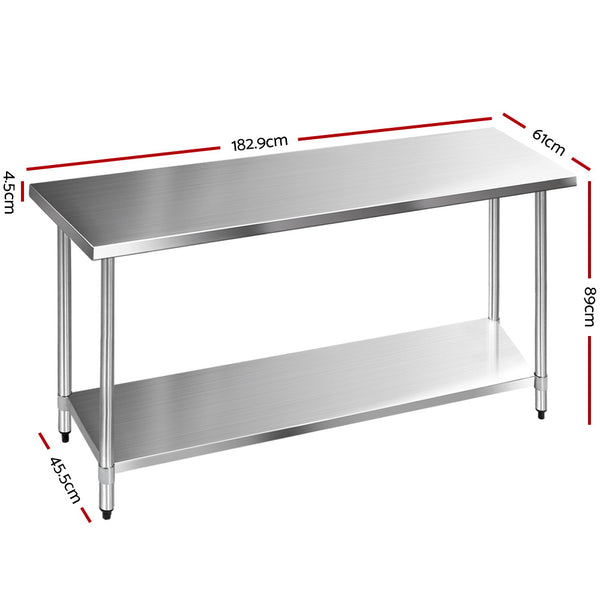 Cefito 1829 x 610mm Commercial Stainless Steel Kitchen Bench freeshipping - Awezingly