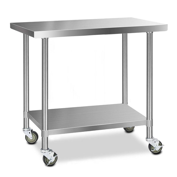 Cefito 304 Stainless Steel Kitchen Benches Work Bench Food Prep Table with Wheels 1219MM x 610MM freeshipping - Awezingly