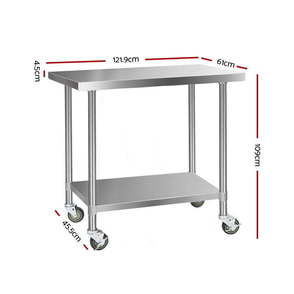 Cefito 304 Stainless Steel Kitchen Benches Work Bench Food Prep Table with Wheels 1219MM x 610MM freeshipping - Awezingly