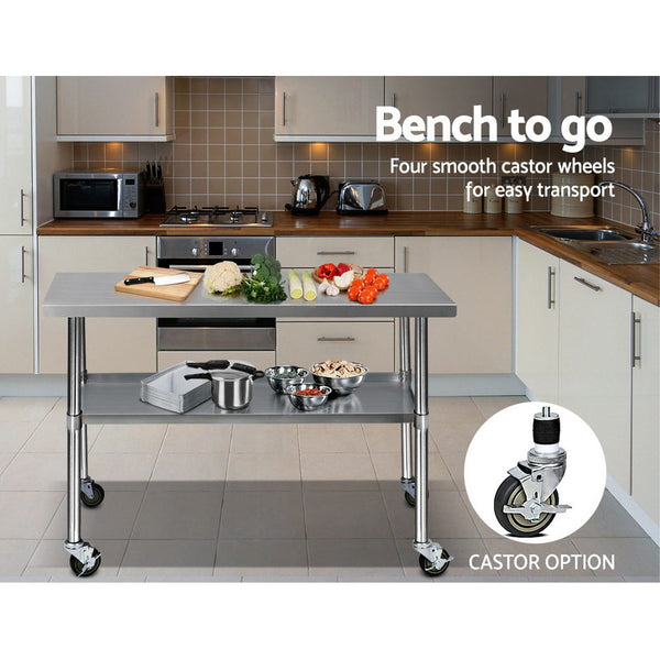 Cefito 304 Stainless Steel Kitchen Benches Work Bench Food Prep Table with Wheels 1219MM x 610MM freeshipping - Awezingly