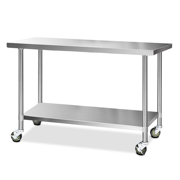 Cefito 304 Stainless Steel Kitchen Benches Work Bench Food Prep Table with Wheels 1524MM x 610MM freeshipping - Awezingly