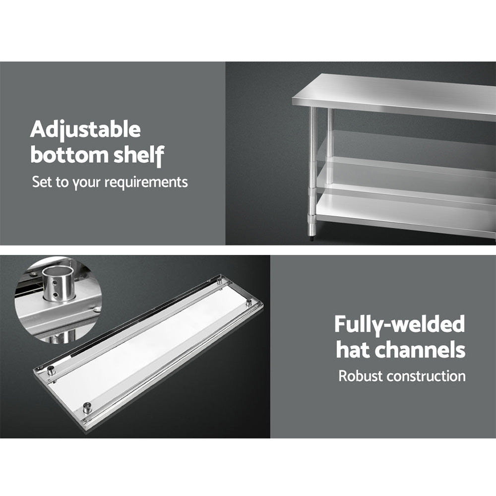 Cefito 304 Stainless Steel Kitchen Benches Work Bench Food Prep Table with Wheels 1829MM x 610MM freeshipping - Awezingly