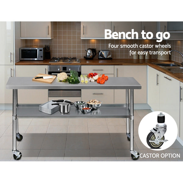 Cefito 304 Stainless Steel Kitchen Benches Work Bench Food Prep Table with Wheels 1829MM x 610MM freeshipping - Awezingly