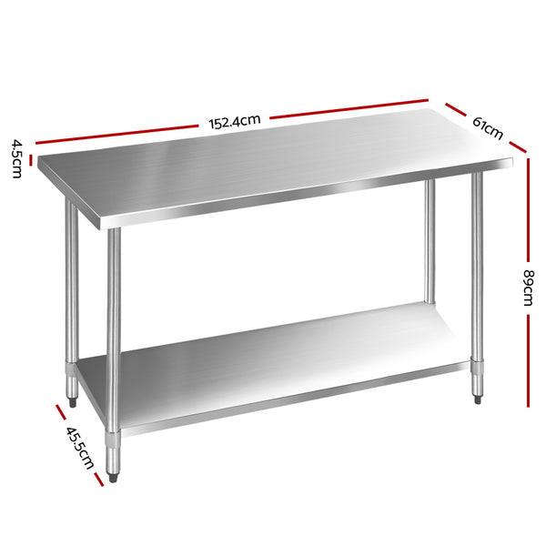Cefito 610 x 1524mm Commercial Stainless Steel Kitchen Bench freeshipping - Awezingly