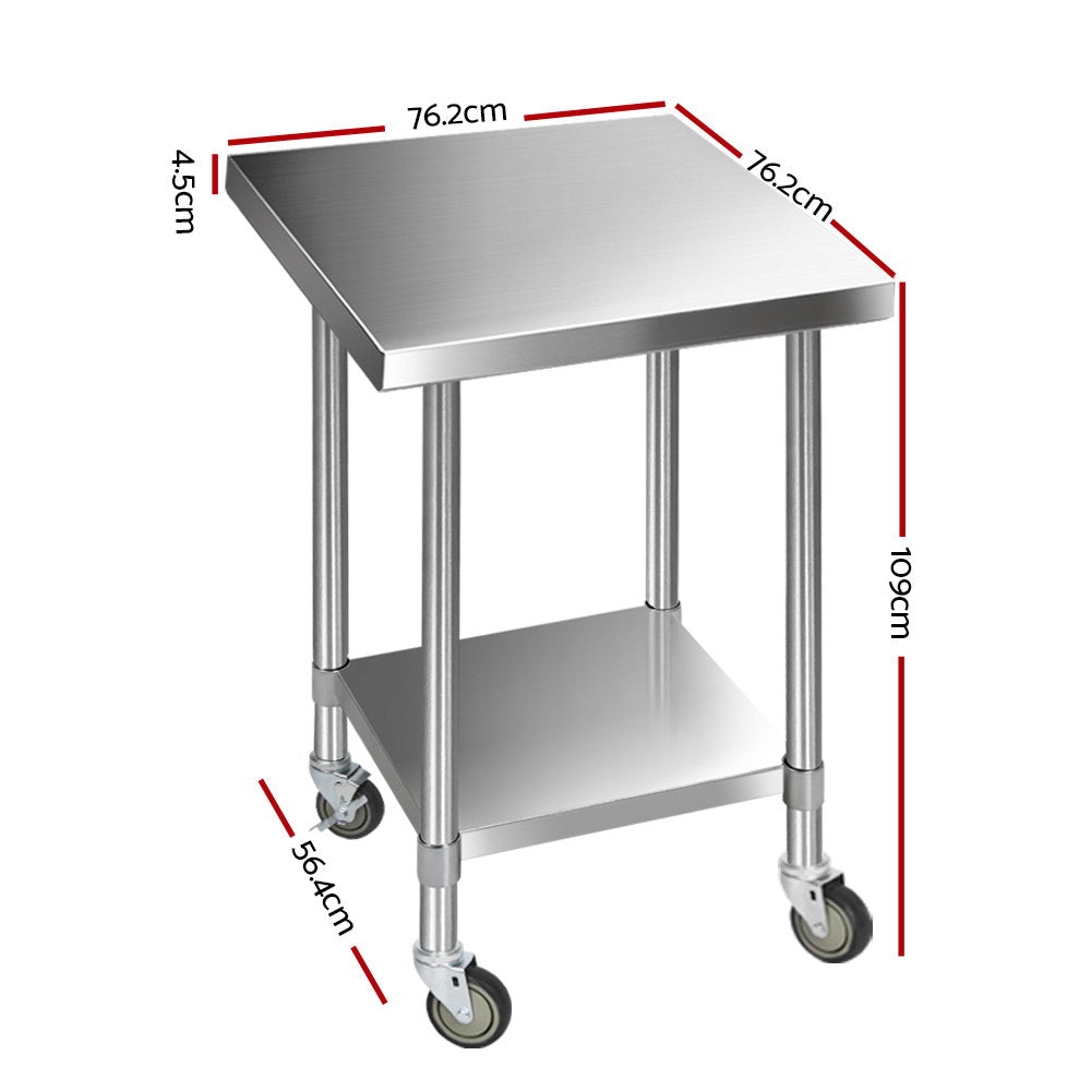 Cefito 762 x 762mm Commercial Stainless Steel Kitchen Bench with 4pcs Castor Wheels freeshipping - Awezingly