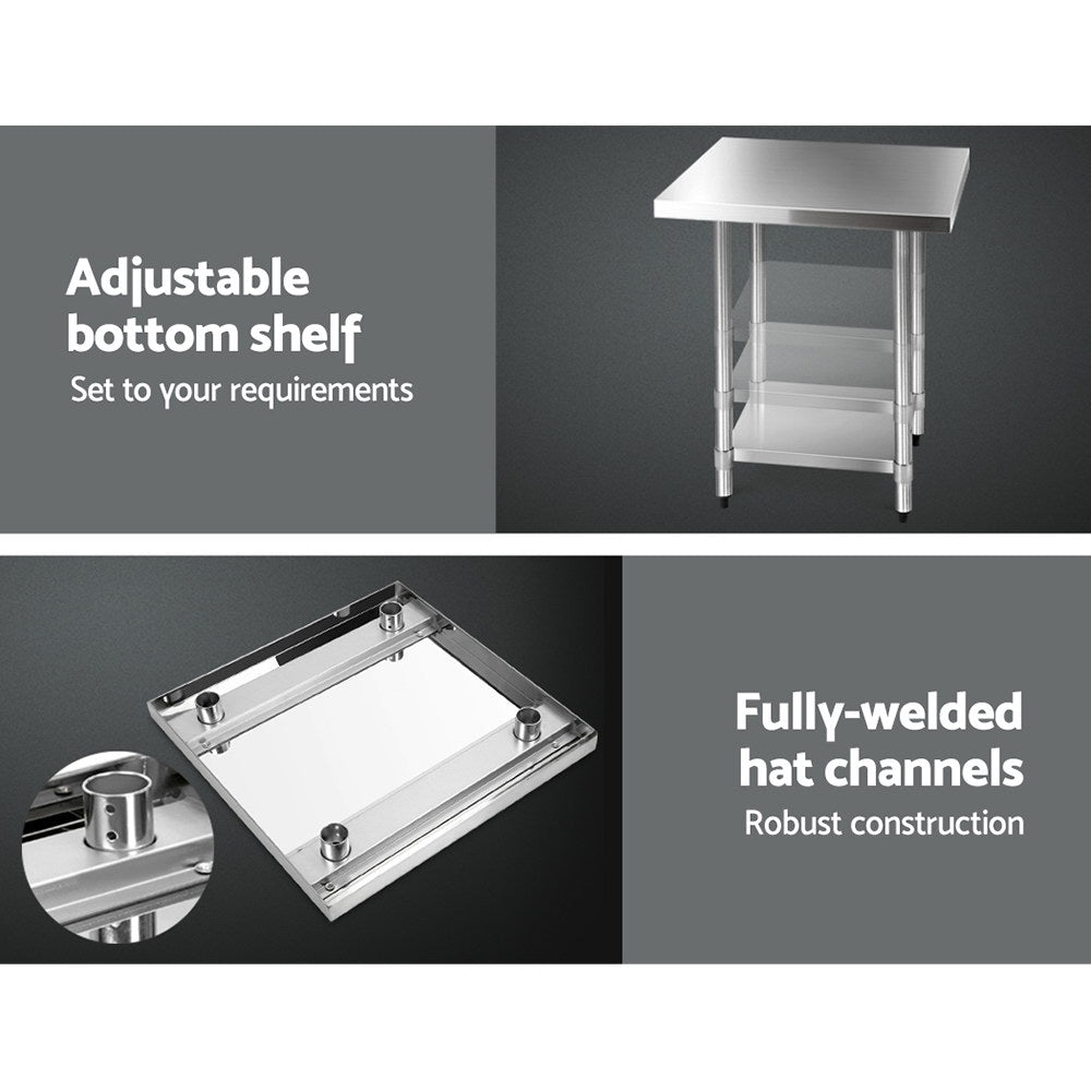 Cefito 762 x 762mm Commercial Stainless Steel Kitchen Bench with 4pcs Castor Wheels freeshipping - Awezingly