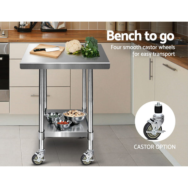 Cefito 762 x 762mm Commercial Stainless Steel Kitchen Bench with 4pcs Castor Wheels freeshipping - Awezingly