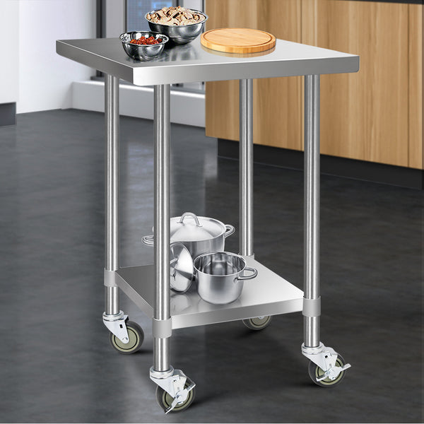 Cefito 762 x 762mm Commercial Stainless Steel Kitchen Bench with 4pcs Castor Wheels freeshipping - Awezingly