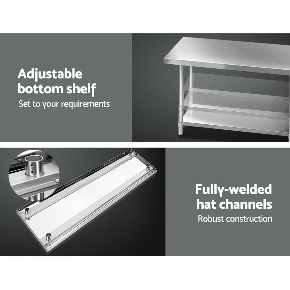 Cefito 1829 x 762mm Commercial Stainless Steel Kitchen Bench with 4pcs Castor Wheels freeshipping - Awezingly