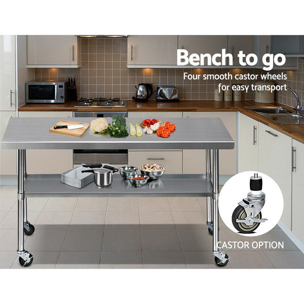 Cefito 1829 x 762mm Commercial Stainless Steel Kitchen Bench with 4pcs Castor Wheels freeshipping - Awezingly