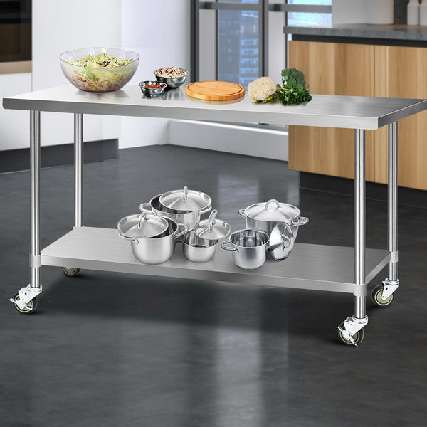 Cefito 1829 x 762mm Commercial Stainless Steel Kitchen Bench with 4pcs Castor Wheels freeshipping - Awezingly