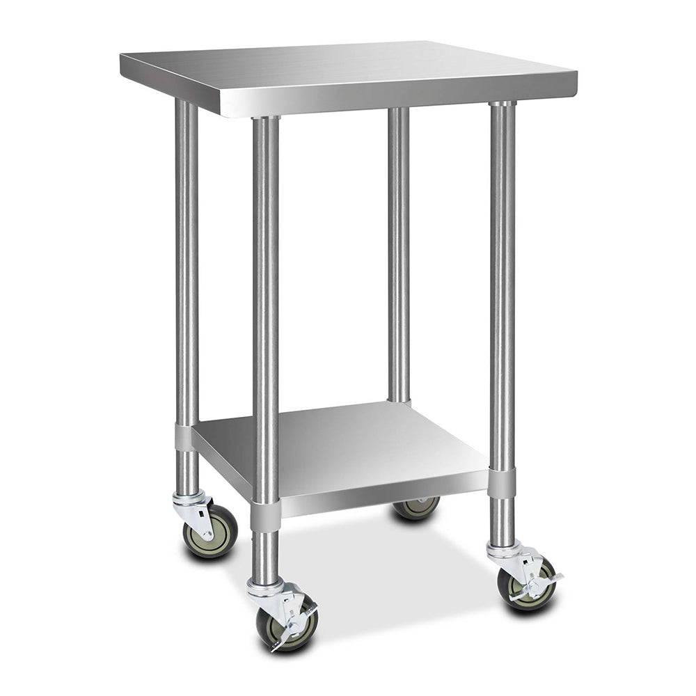 Cefito 430 Stainless Steel Kitchen Benches Work Bench Food Prep Table with Wheels 610MM x 610MM Does not apply