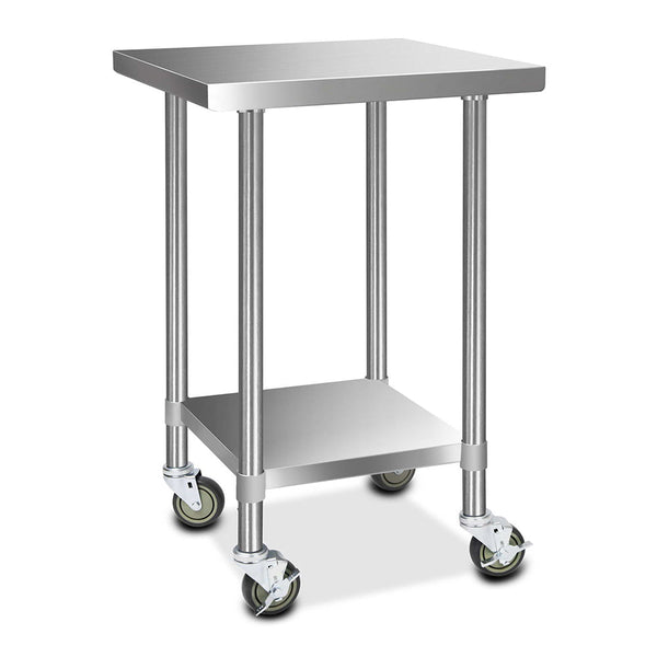 Cefito 430 Stainless Steel Kitchen Benches Work Bench Food Prep Table with Wheels 610MM x 610MM Does not apply