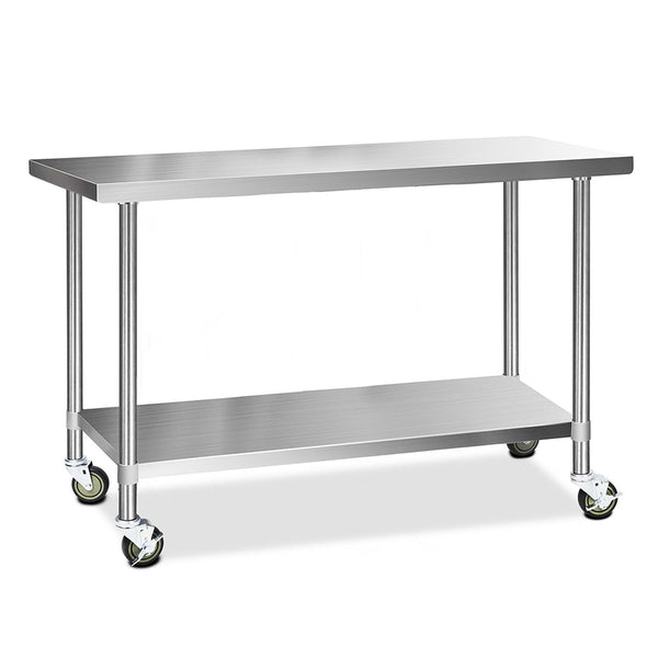 Cefito 430 Stainless Steel Kitchen Benches Work Bench Food Prep Table with Wheels 1524MM x 610MM freeshipping - Awezingly
