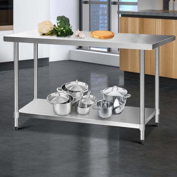 Cefito 430 Stainless Steel Kitchen Benches Work Bench Food Prep Table with Wheels 1524MM x 610MM freeshipping - Awezingly