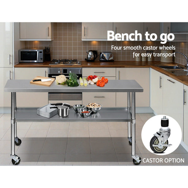Cefito 430 Stainless Steel Kitchen Benches Work Bench Food Prep Table with Wheels 1829MM x 610MM freeshipping - Awezingly
