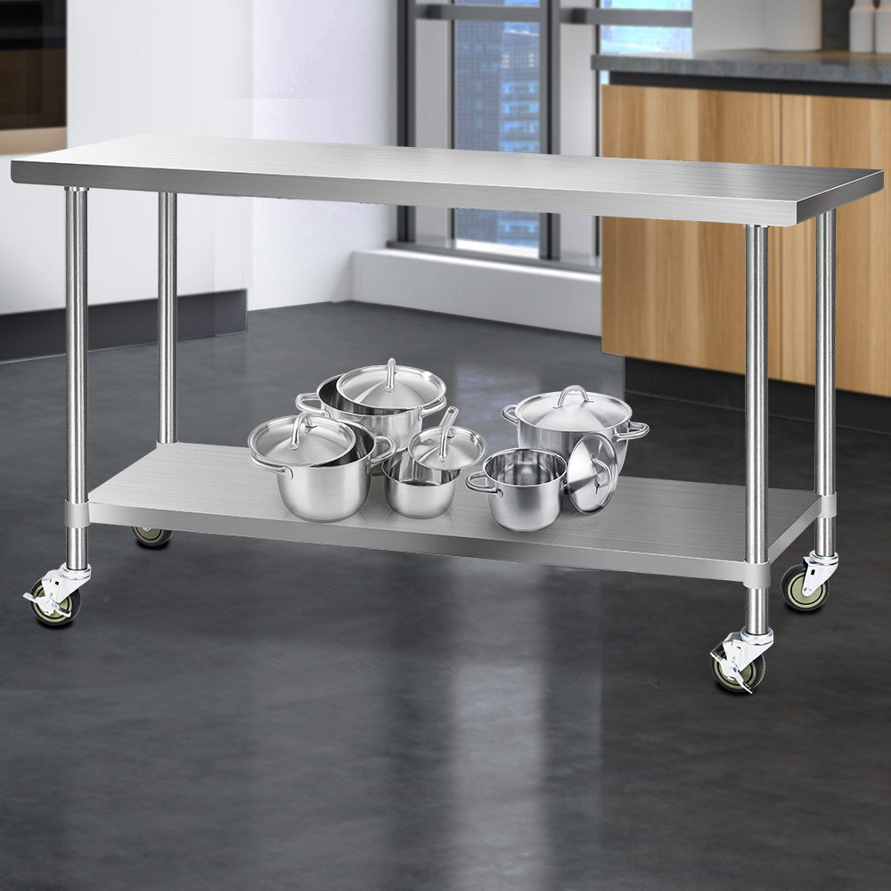 Cefito 430 Stainless Steel Kitchen Benches Work Bench Food Prep Table with Wheels 1829MM x 610MM freeshipping - Awezingly