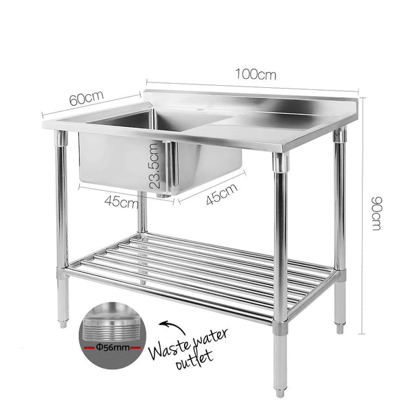 Cefito 100x60cm Commercial Stainless Steel Sink Kitchen Bench freeshipping - Awezingly