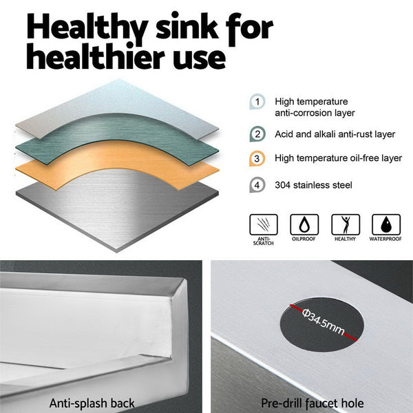 Cefito 100x60cm Commercial Stainless Steel Sink Kitchen Bench freeshipping - Awezingly