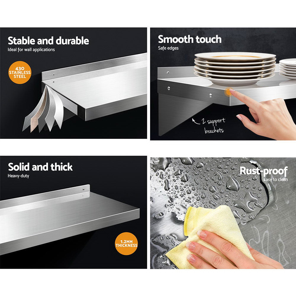 Cefito 1800mm Stainless Steel Wall Shelf Kitchen Shelves Rack Mounted Display Shelving Cefito