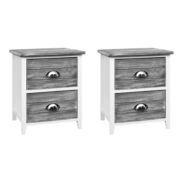 Artiss 2x Bedside Table Nightstands 2 Drawers Storage Cabinet Bedroom Side Grey freeshipping - Awezingly