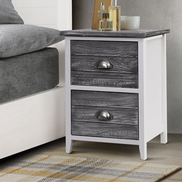 Artiss 2x Bedside Table Nightstands 2 Drawers Storage Cabinet Bedroom Side Grey freeshipping - Awezingly