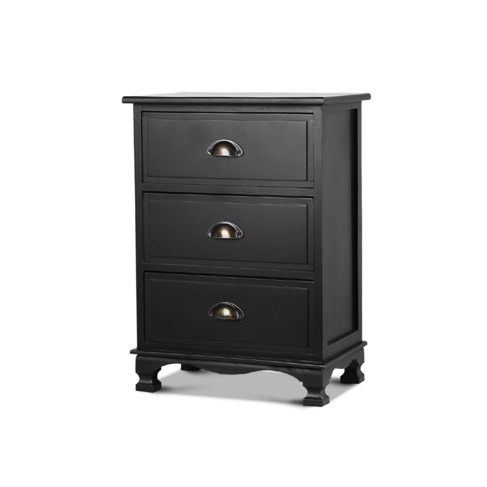 Artiss Vintage Bedside Table Chest Storage Cabinet Nightstand Black freeshipping - Awezingly