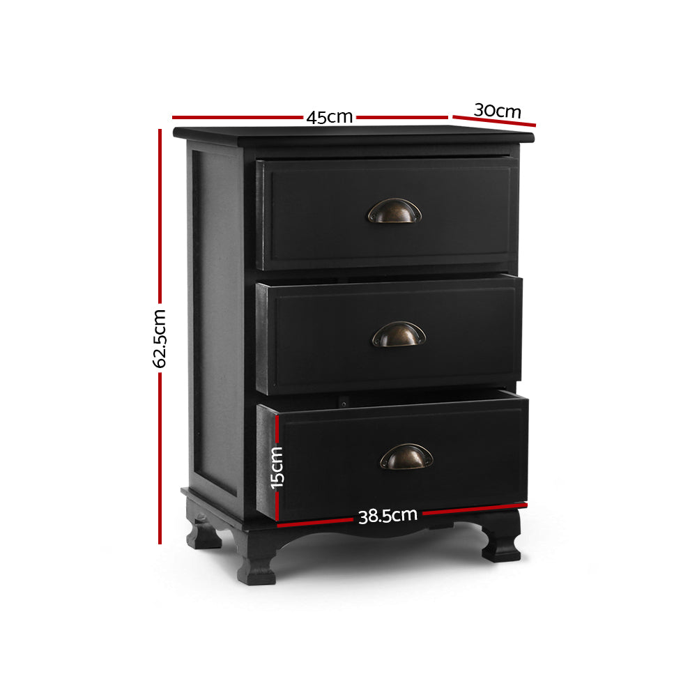 Artiss Vintage Bedside Table Chest Storage Cabinet Nightstand Black freeshipping - Awezingly