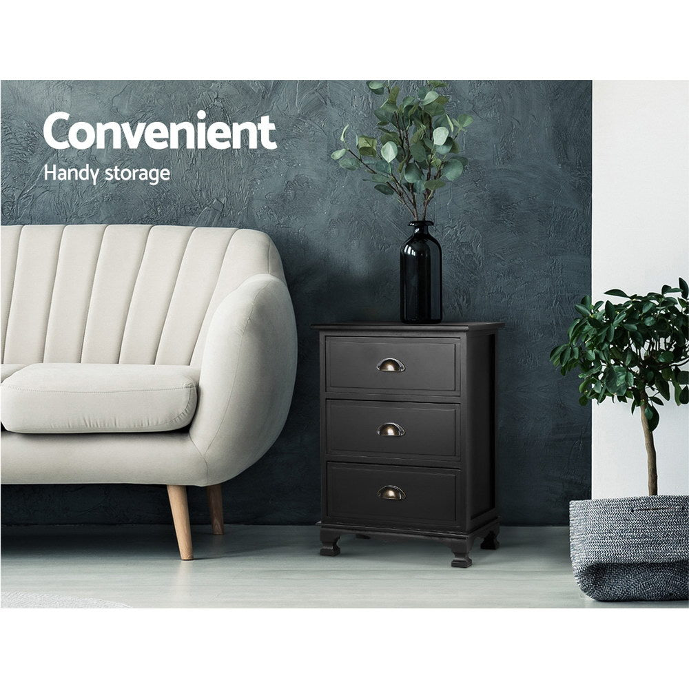 Artiss Vintage Bedside Table Chest Storage Cabinet Nightstand Black freeshipping - Awezingly