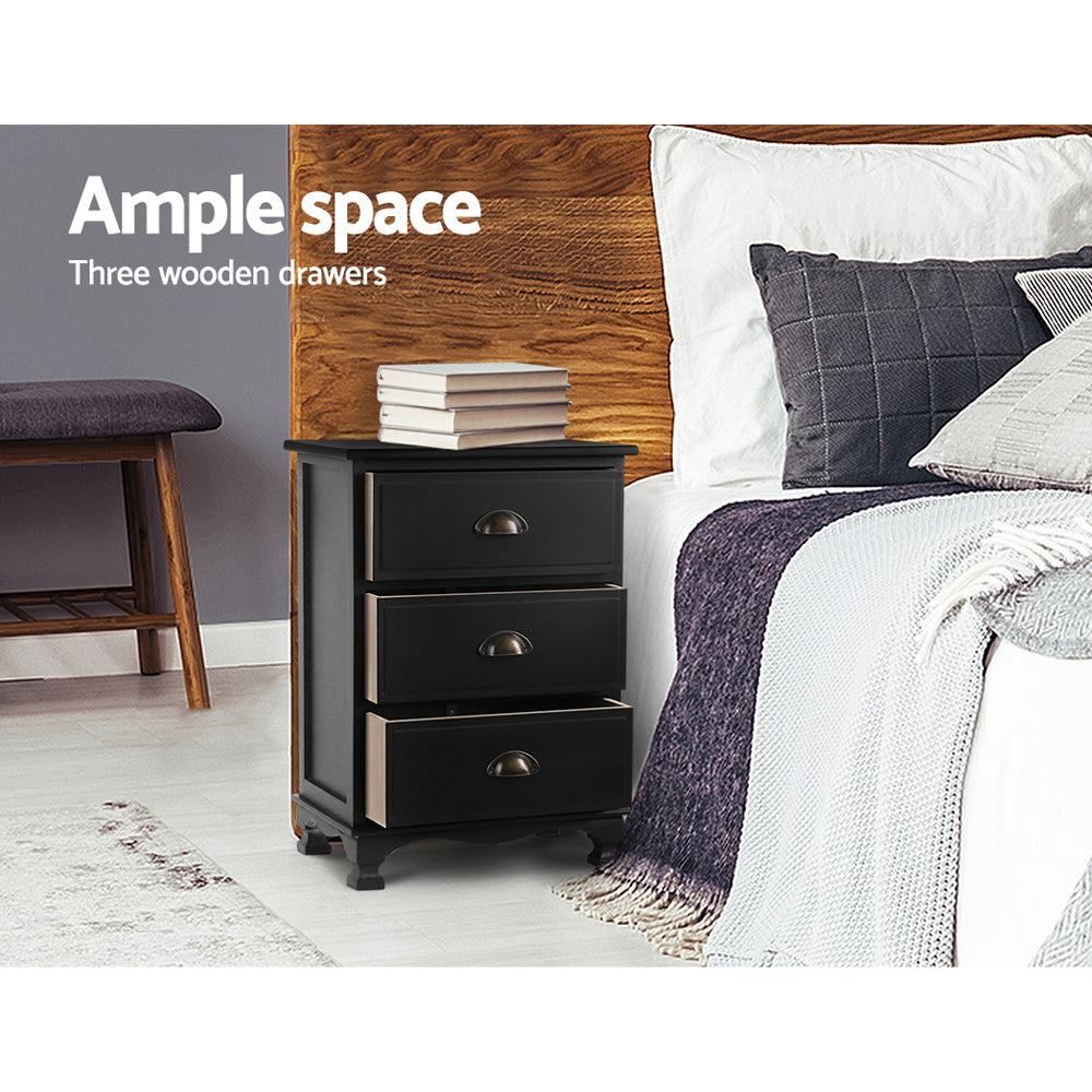 Artiss Vintage Bedside Table Chest Storage Cabinet Nightstand Black freeshipping - Awezingly