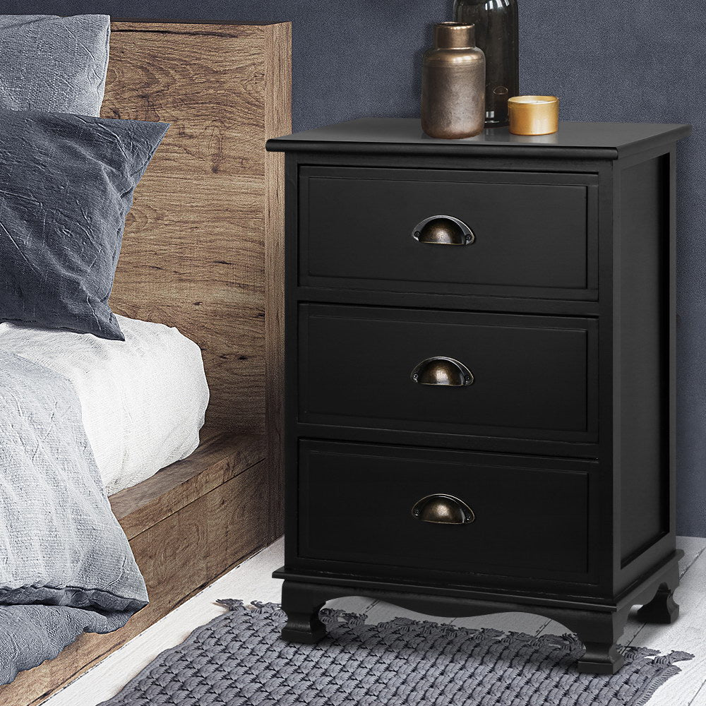 Artiss Vintage Bedside Table Chest Storage Cabinet Nightstand Black freeshipping - Awezingly