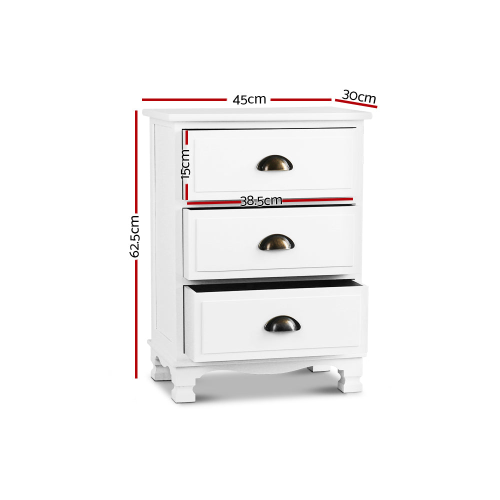 Artiss Vintage Bedside Table Chest Storage Cabinet Nightstand White freeshipping - Awezingly