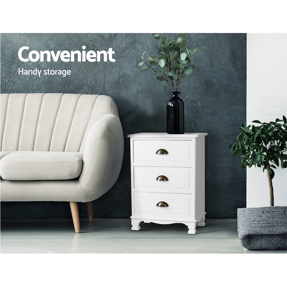 Artiss Vintage Bedside Table Chest Storage Cabinet Nightstand White freeshipping - Awezingly