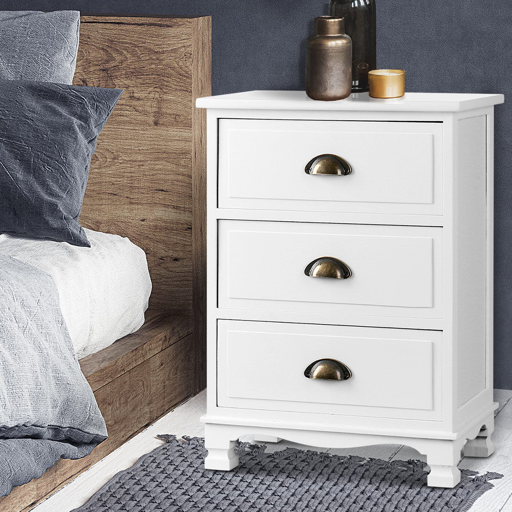 Artiss Vintage Bedside Table Chest Storage Cabinet Nightstand White freeshipping - Awezingly