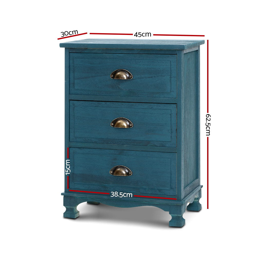 Artiss Bedside Tables Drawers Side Table Cabinet Vintage Blue Storage Nightstand freeshipping - Awezingly