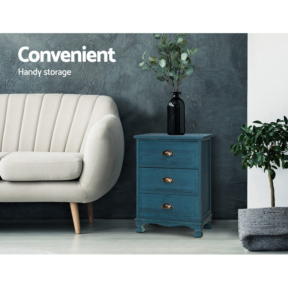 Artiss Bedside Tables Drawers Side Table Cabinet Vintage Blue Storage Nightstand freeshipping - Awezingly