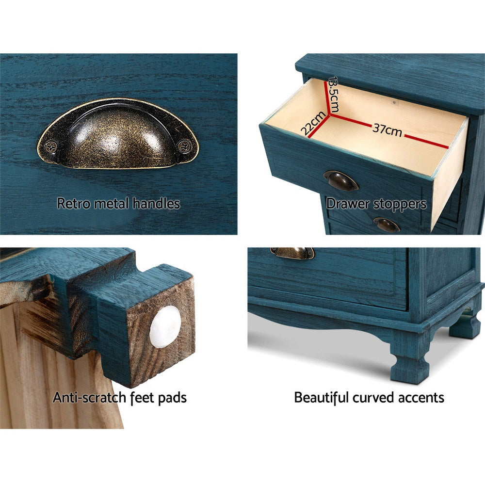 Artiss Bedside Tables Drawers Side Table Cabinet Vintage Blue Storage Nightstand freeshipping - Awezingly