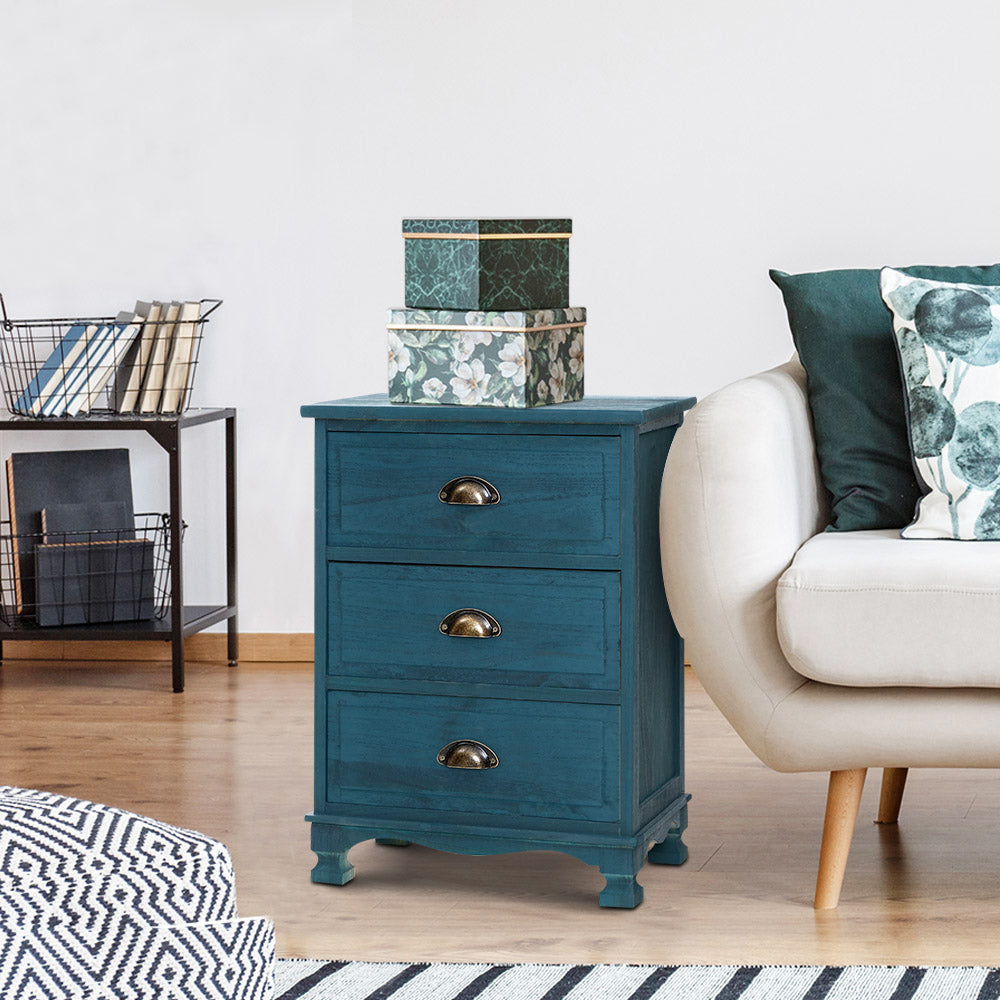Artiss Bedside Tables Drawers Side Table Cabinet Vintage Blue Storage Nightstand freeshipping - Awezingly