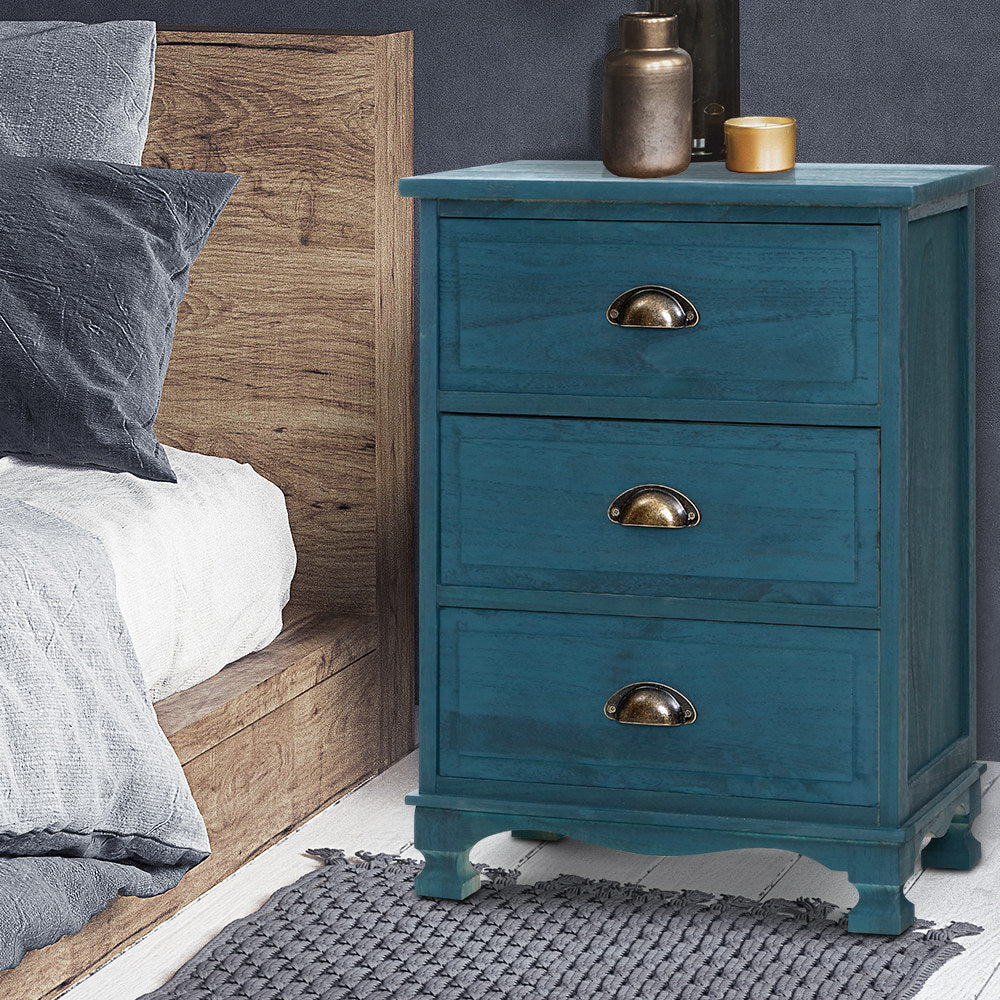 Artiss Bedside Tables Drawers Side Table Cabinet Vintage Blue Storage Nightstand freeshipping - Awezingly