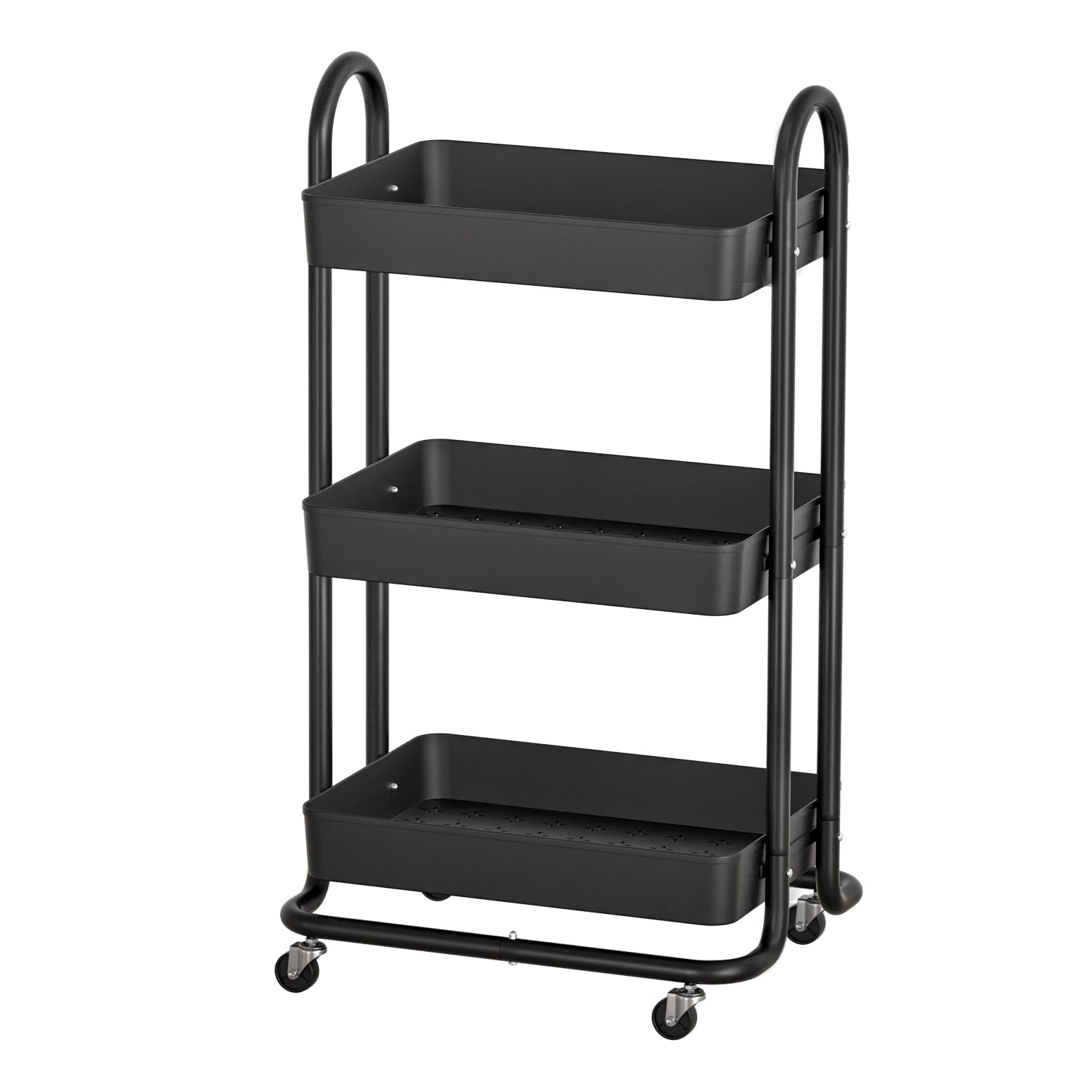 Artiss Storage Trolley Kitchen Cart 3 Tiers Rack Shelf Organiser Wheels Black Artiss
