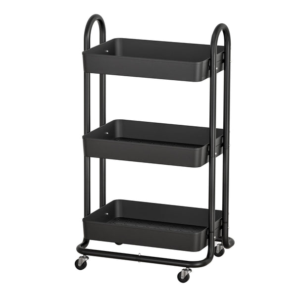 Artiss Storage Trolley Kitchen Cart 3 Tiers Rack Shelf Organiser Wheels Black Artiss
