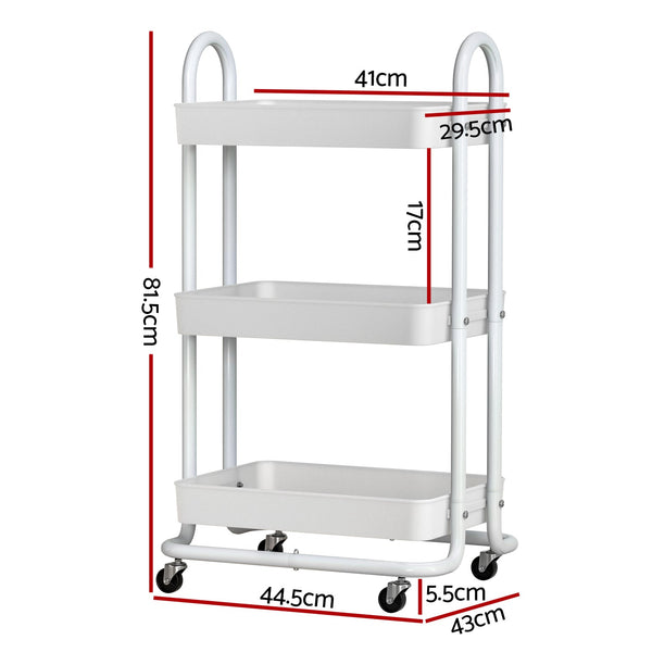Artiss Storage Trolley Kitchen Cart 3 Tiers Rack Shelf Organiser Wheels White Artiss