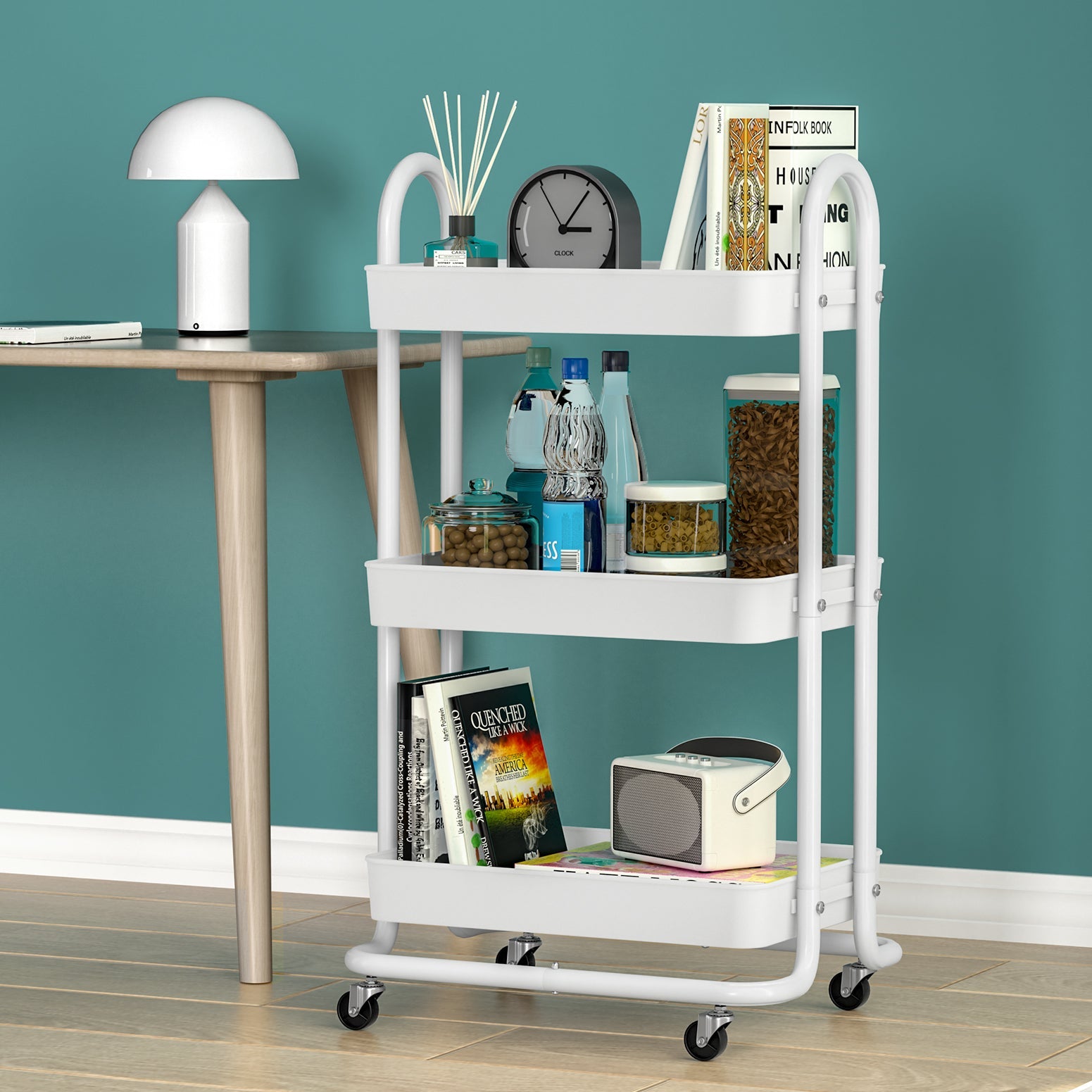 Artiss Storage Trolley Kitchen Cart 3 Tiers Rack Shelf Organiser Wheels White Artiss