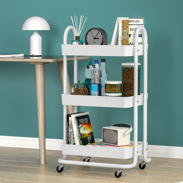 Artiss Storage Trolley Kitchen Cart 3 Tiers Rack Shelf Organiser Wheels White Artiss