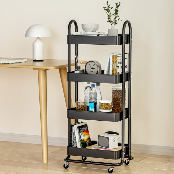 Artiss Storage Trolley Kitchen Cart 4 Tiers Black Artiss